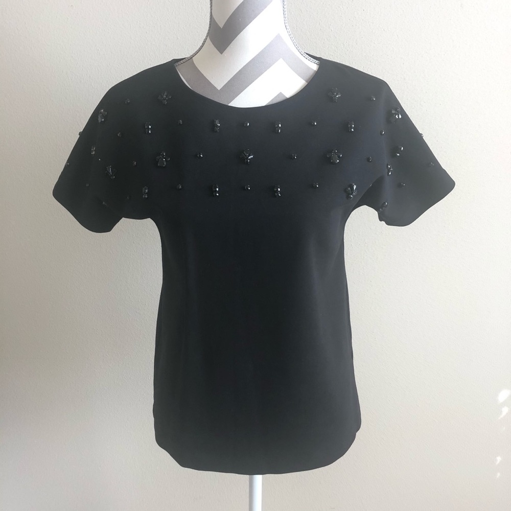 J. Crew Black Jeweled Dolman Sleeve Top XS EUC - Picture 3 of 8